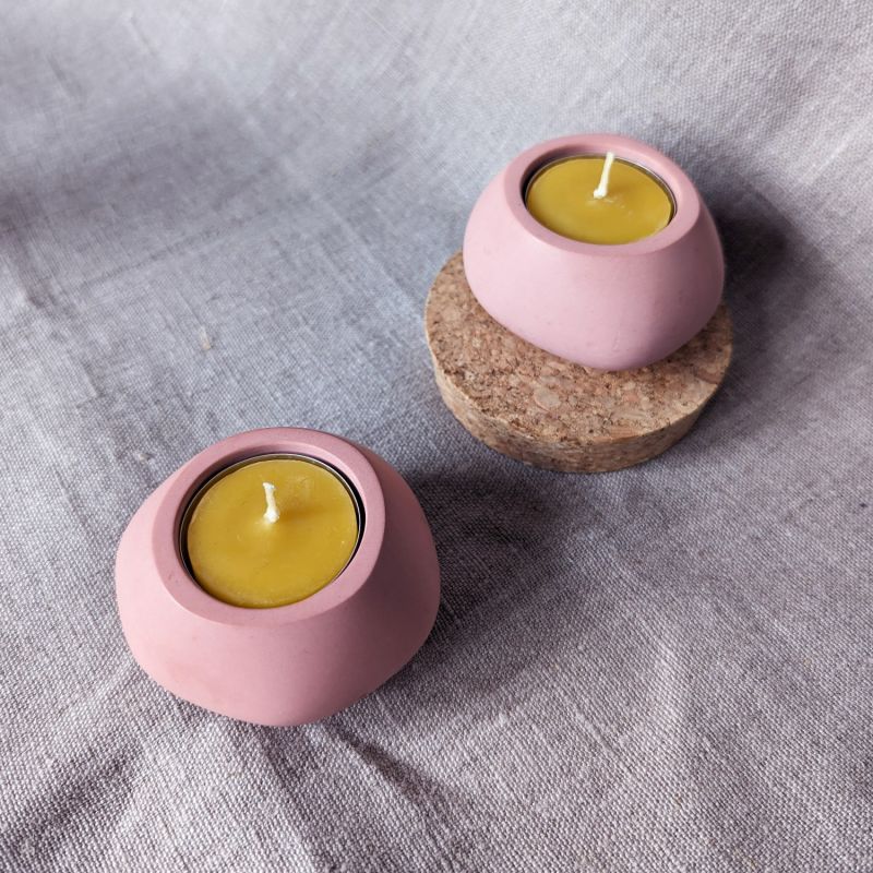 Concrete Tealight Candle Holders And Beeswax Tealights Gift Set - Cinnamon Rose image