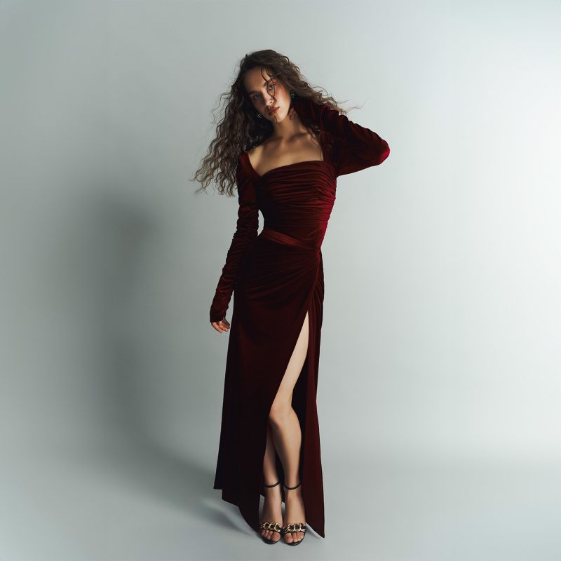 Contessa Dress In Velvet Red image