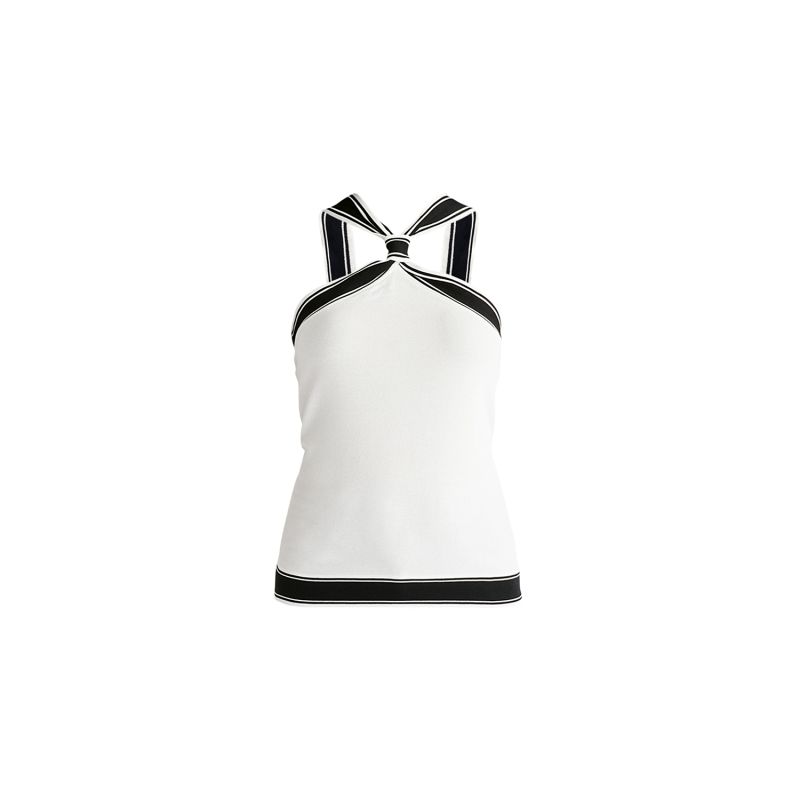 Contrast Detail Halterneck Top In White & Black image