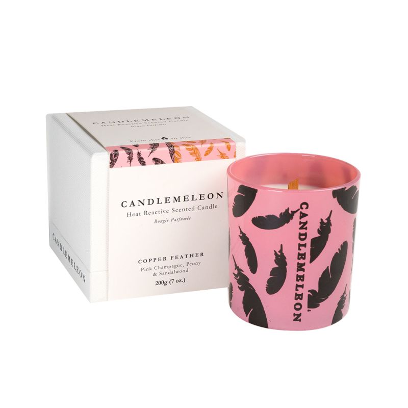 Copper Feather - Colour Changing Soy Wax Wood Wick Candle – Pink Champagne, Peony & Sandalwood 200G image