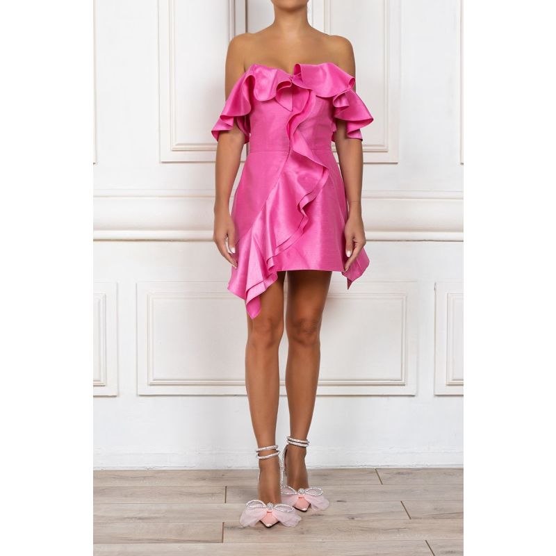 Mini Off Shoulder Dress With Ruffles In Pink image