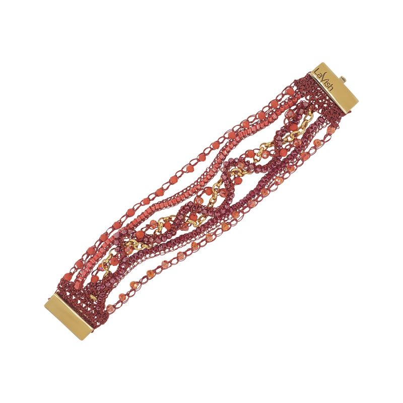 Coral Red Mix Waves Handmade Crochet Bracelet image