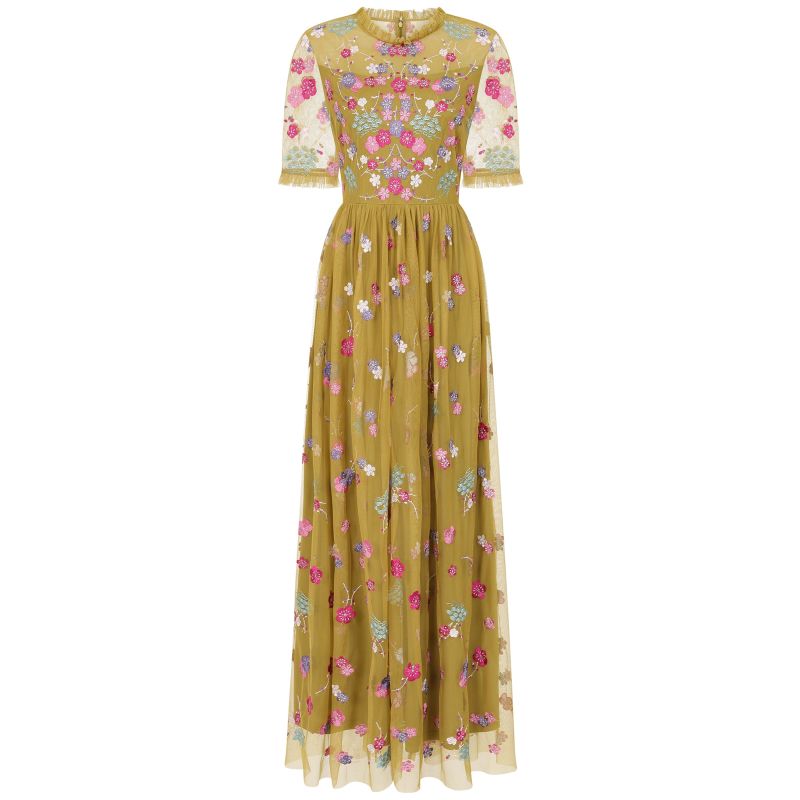 Coraline Floral Embroidered Maxi Dress - Willow Green image