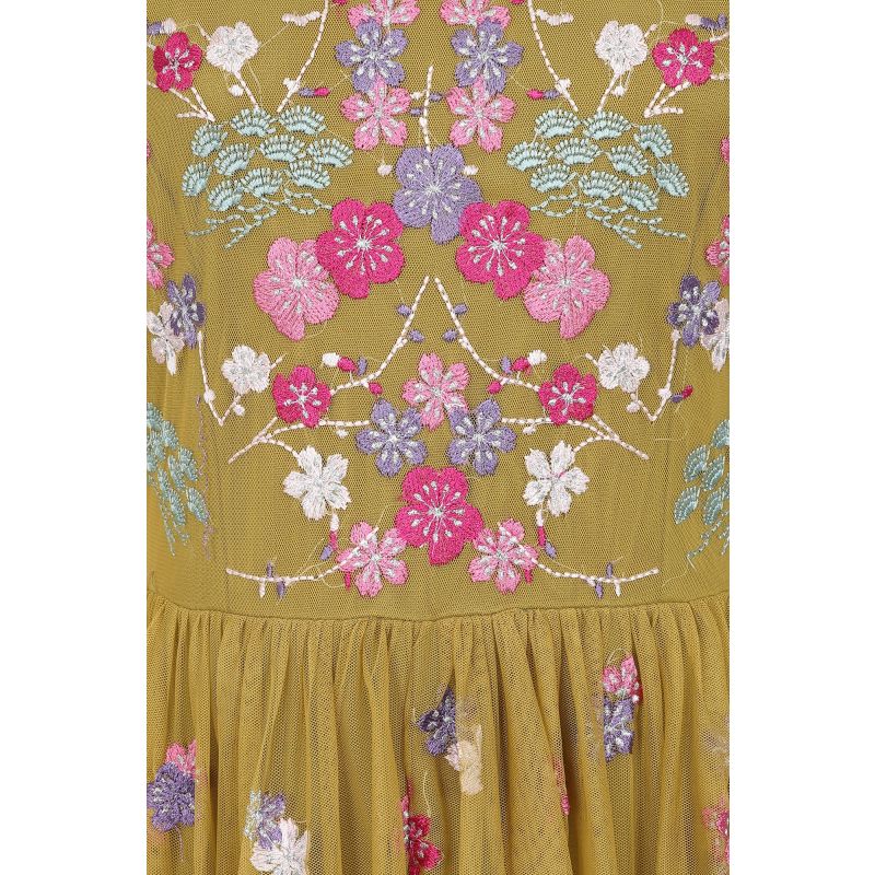 Coraline Floral Embroidered Maxi Dress - Willow Green image