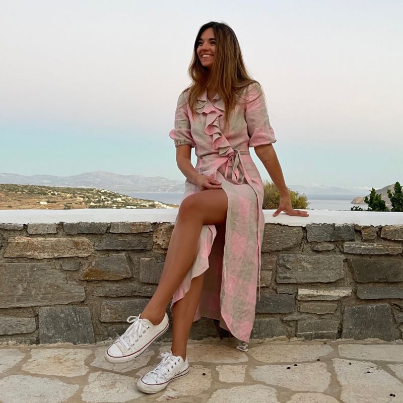 Cornwall Zesty Rose Linen Wrap Dress Maxi image