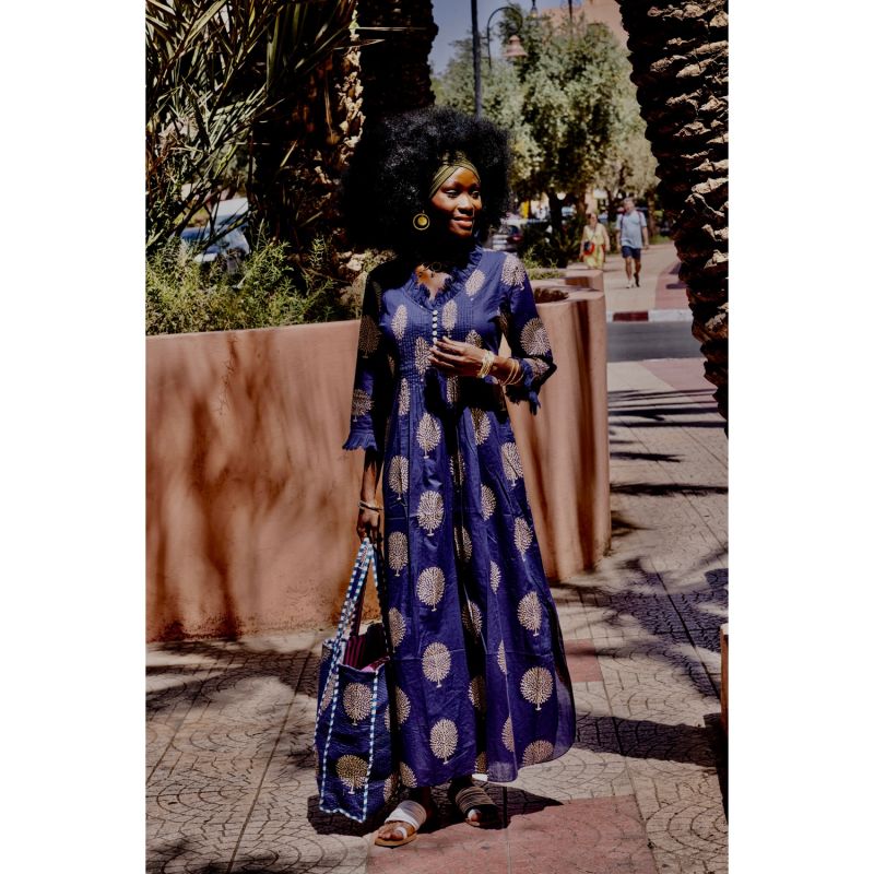 Cotton Annabel Maxi Dress In French Navy image