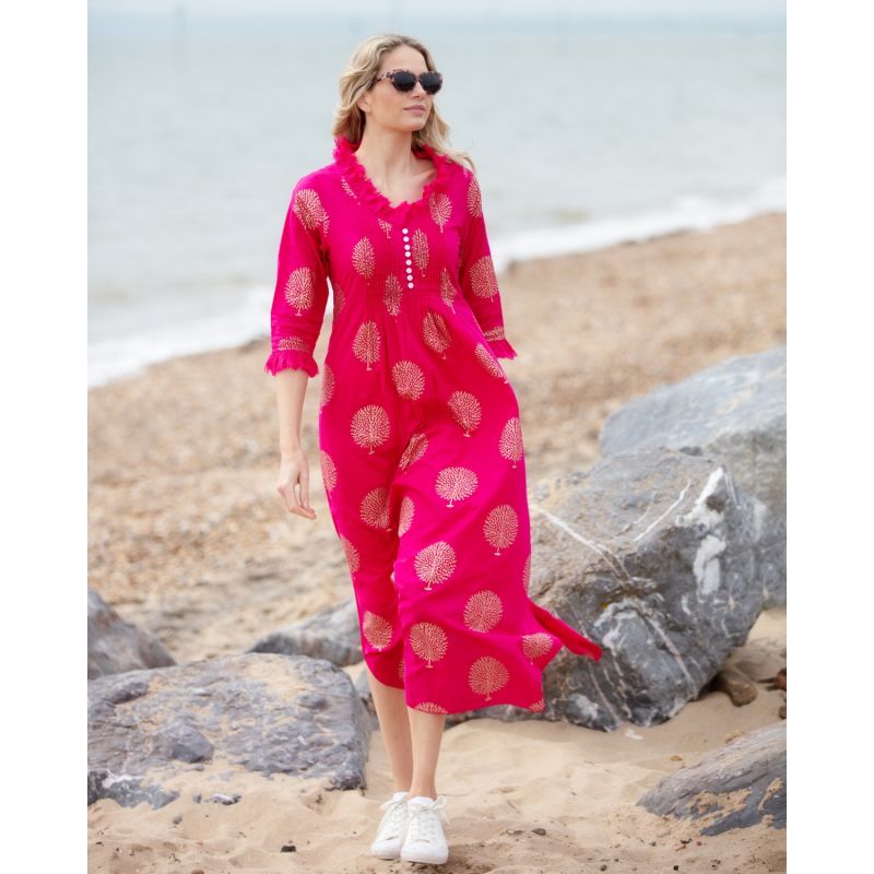 Cotton Annabel Maxi Dress In Fuschia & Gold image