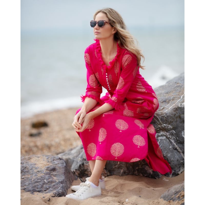 Cotton Annabel Maxi Dress In Fuschia & Gold image