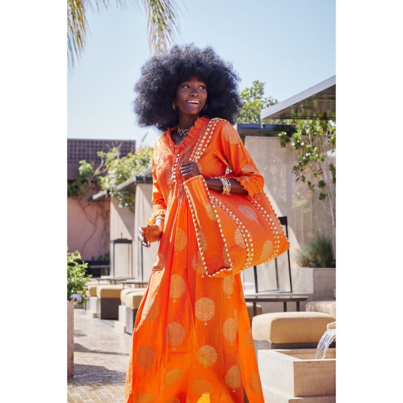 Cotton Annabel Maxi Dress In Tangerine & Gold image