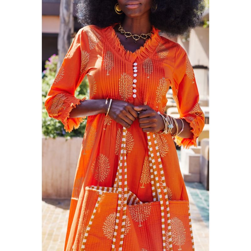 Cotton Annabel Maxi Dress In Tangerine & Gold image