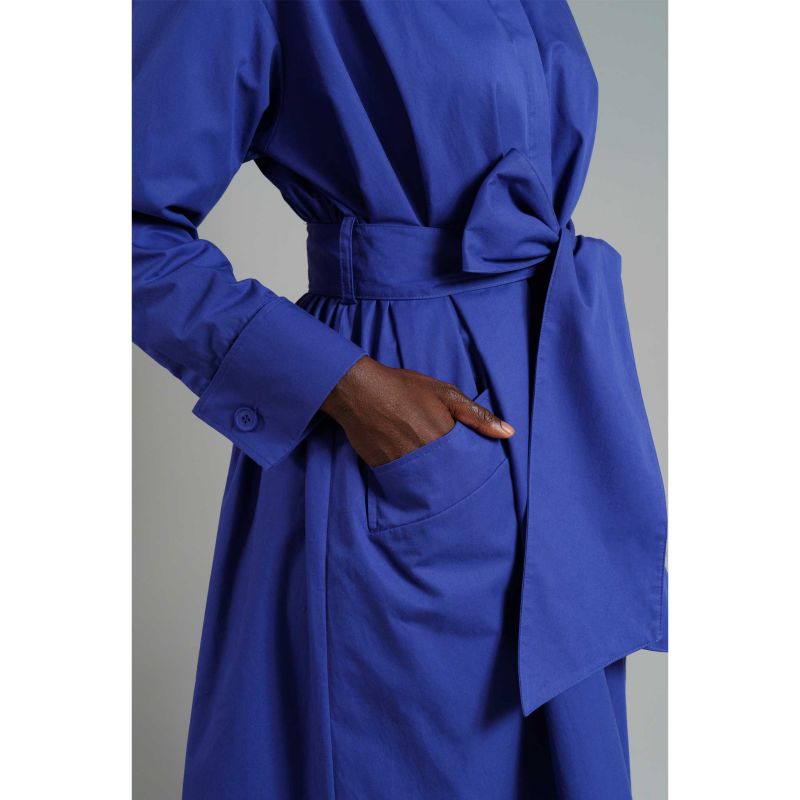 Cotton Belted Gathered Maxi Shirt Dress / Vivid Blue image