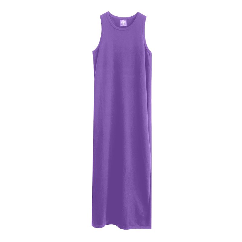 Cotton Cashmere Maxi Dress With Side Slits - Pink & Purple image