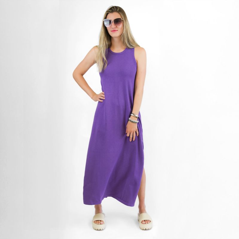 Cotton Cashmere Maxi Dress With Side Slits - Pink & Purple image