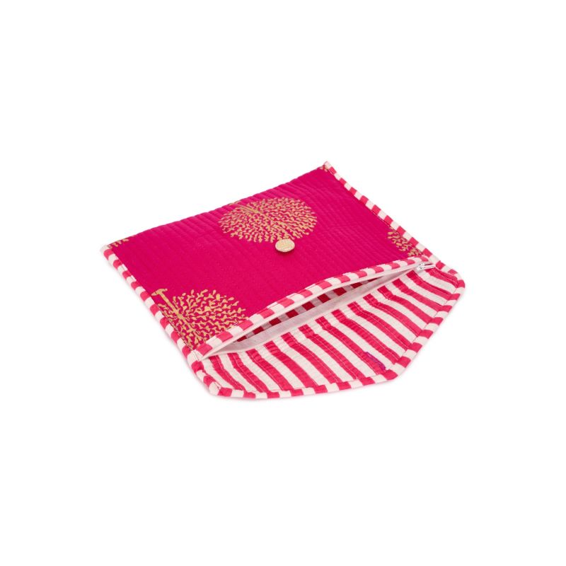 Cotton Clutch Bag In Fuschia & Gold image