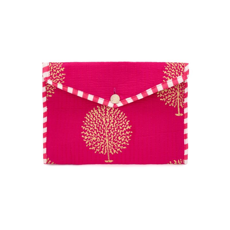 Cotton Clutch Bag In Fuschia & Gold image