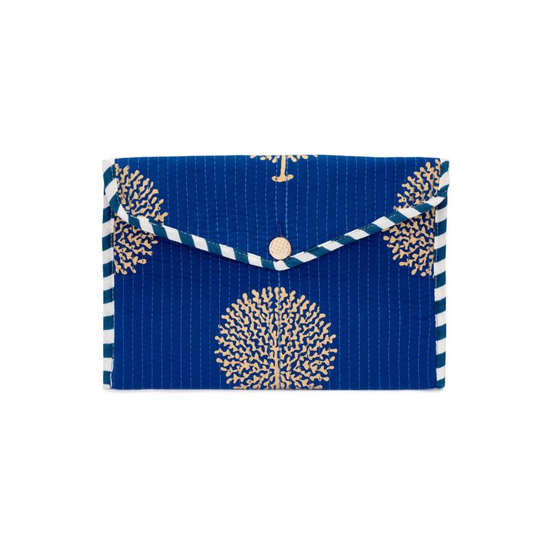 Cotton Clutch Bag In Marrakesh Blue & Gold image