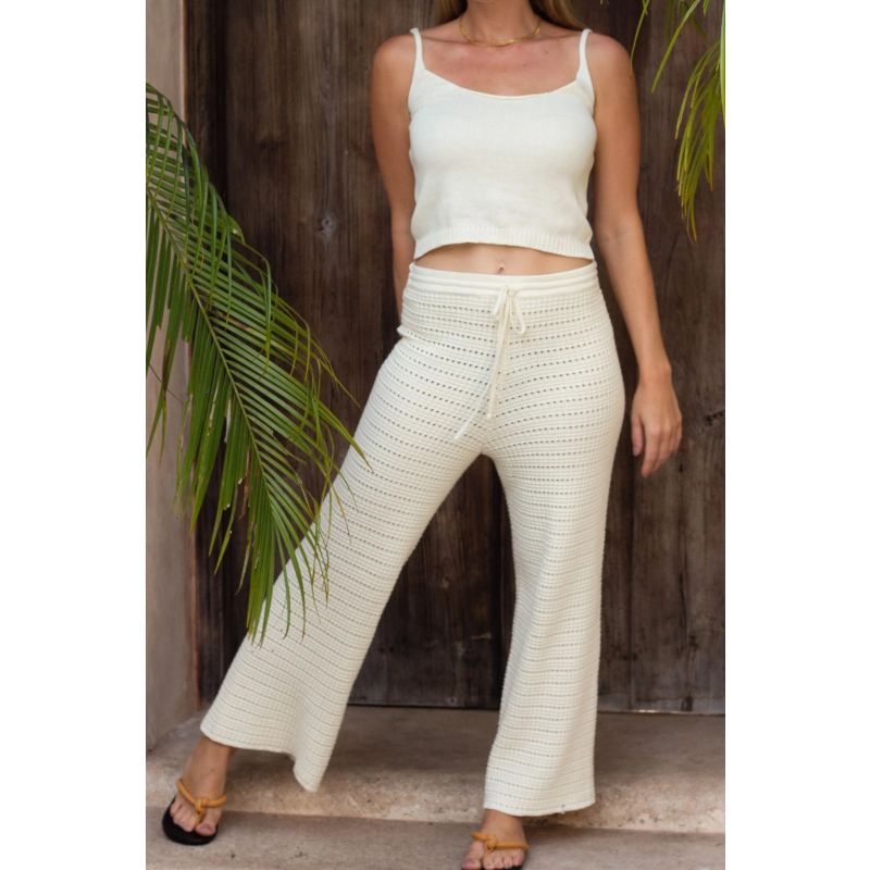 Cotton Crochet Wide Leg Pants Cream image