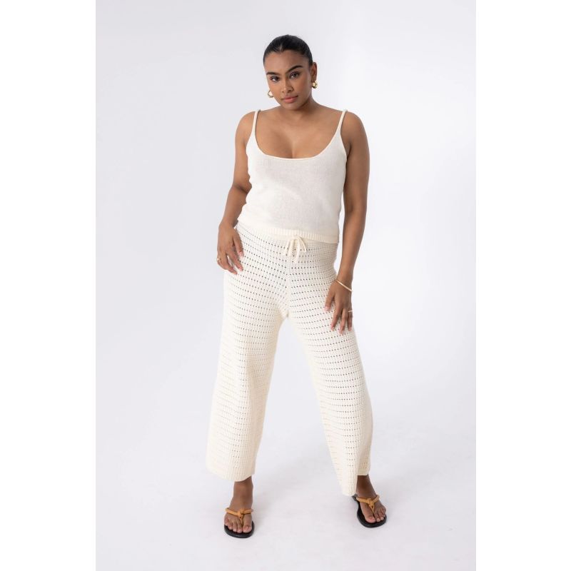 Cotton Crochet Wide Leg Pants Cream image