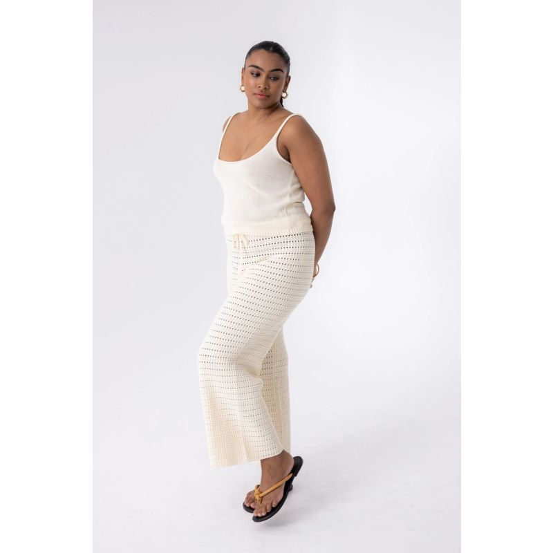 Cotton Crochet Wide Leg Pants Cream image