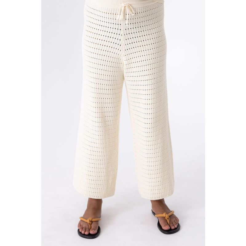 Cotton Crochet Wide Leg Pants Cream image