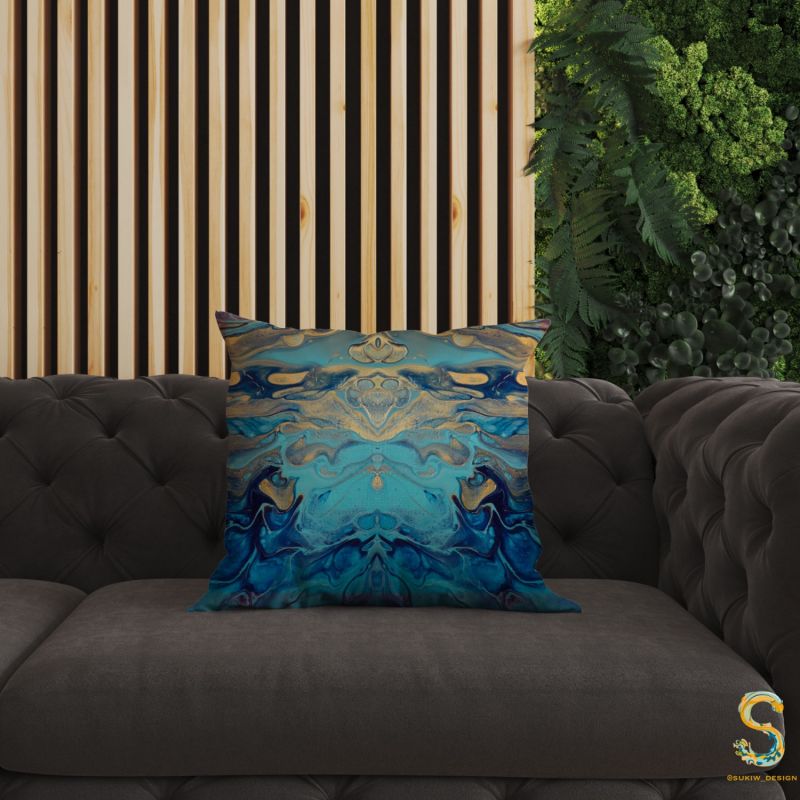 Cotton Cushion With Blue Abstract Painting image