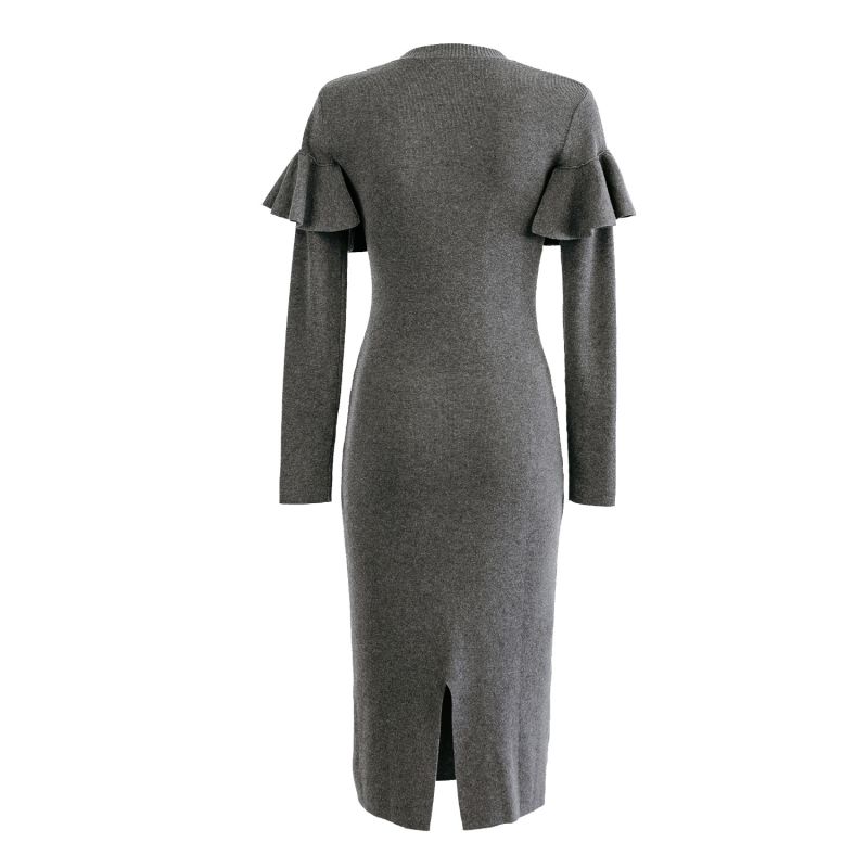 Cotton Jersey Ruffle Dress — Gray image