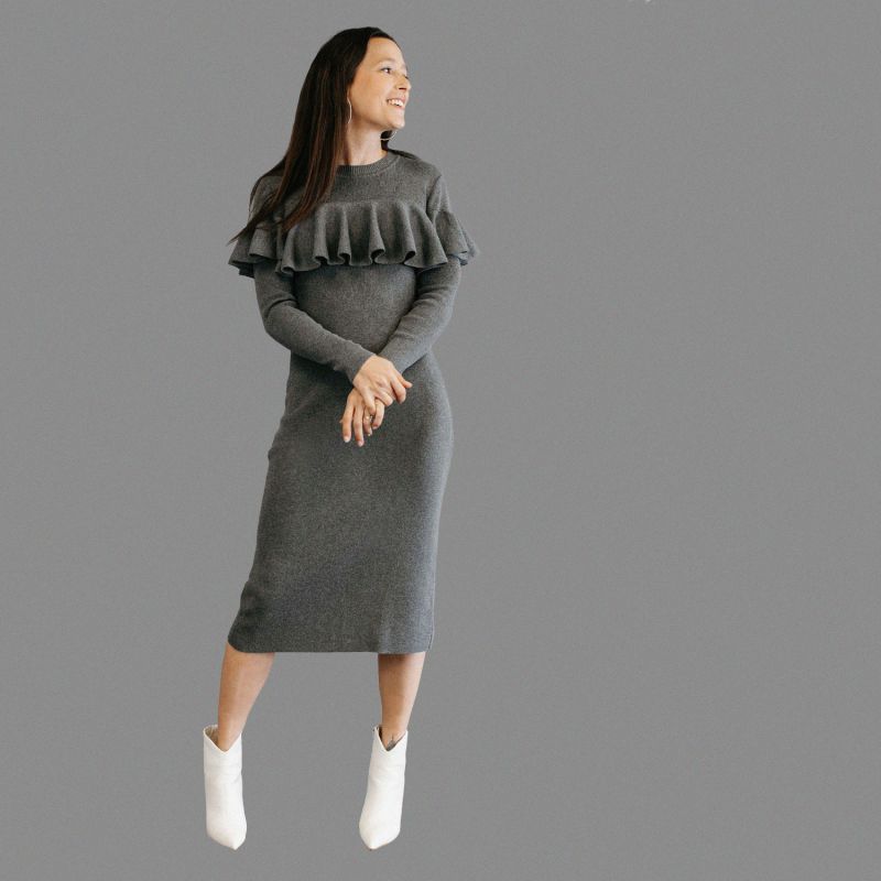 Cotton Jersey Ruffle Dress — Gray image