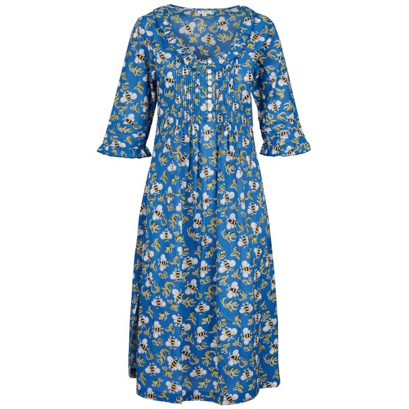 Cotton Karen 3/4 Sleeve Day Dress In Royal Blue Busy Bee | At Last ...