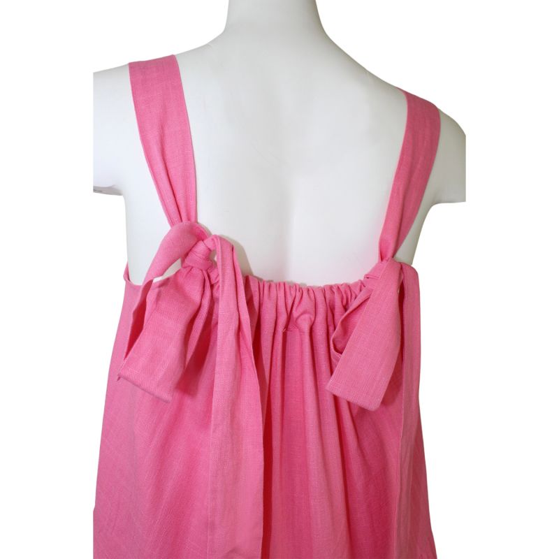 Cotton Linen Gathered Strap Tiered Dress - Coral Pink image