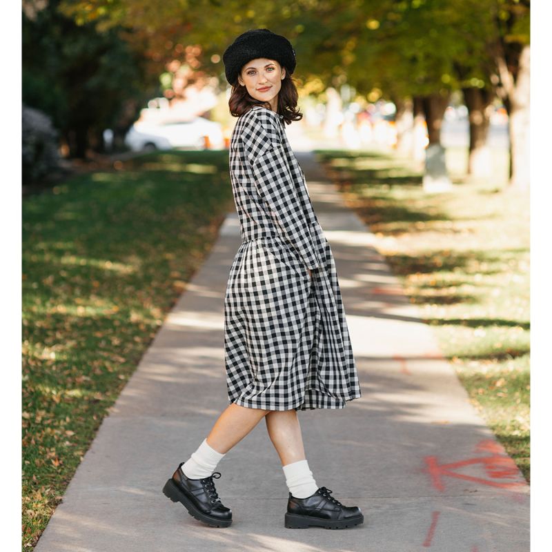 Cotton Linen Gingham Shirt Dress Black & Natural image