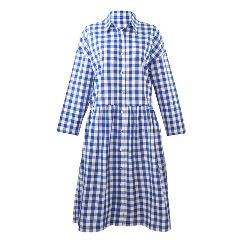 Cotton Linen Gingham Shirt Dress Cobalt Blue Zenzee Wolf & Badger