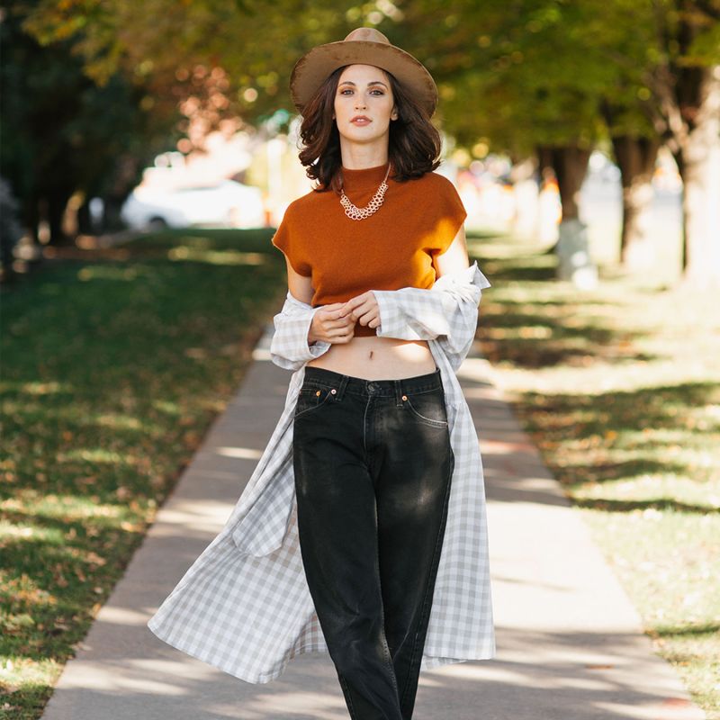 Cotton Linen Gingham Shirt Dress Natural & White image