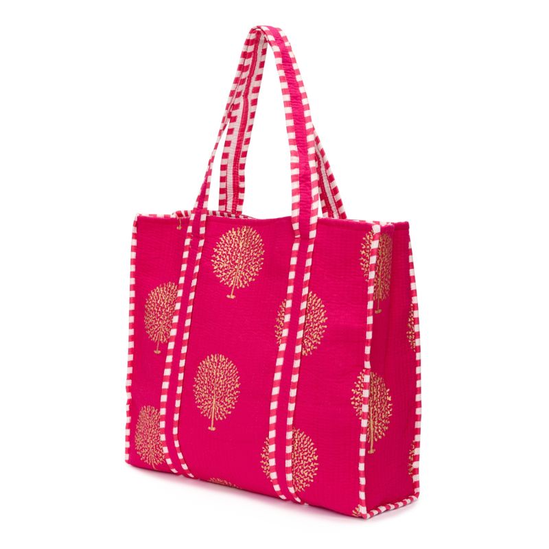 Cotton Tote Bag In Fuschia & Gold image