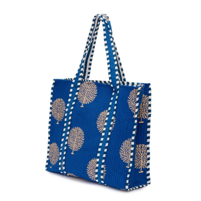 Cotton Tote Bag In Marrakesh Blue & Gold image