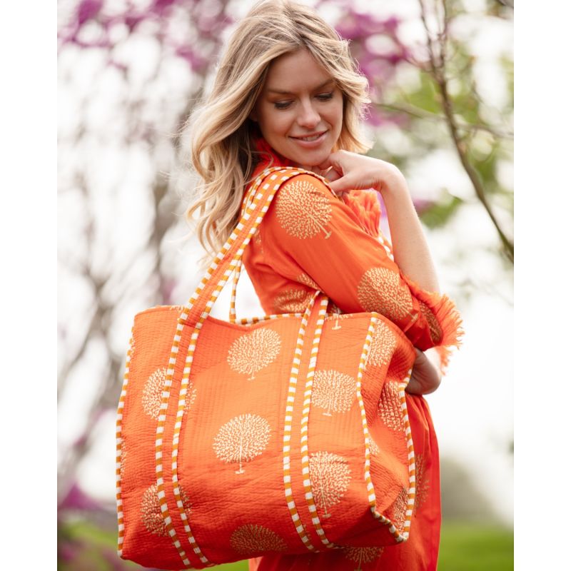 Cotton Tote Bag In Tangerine & Gold image