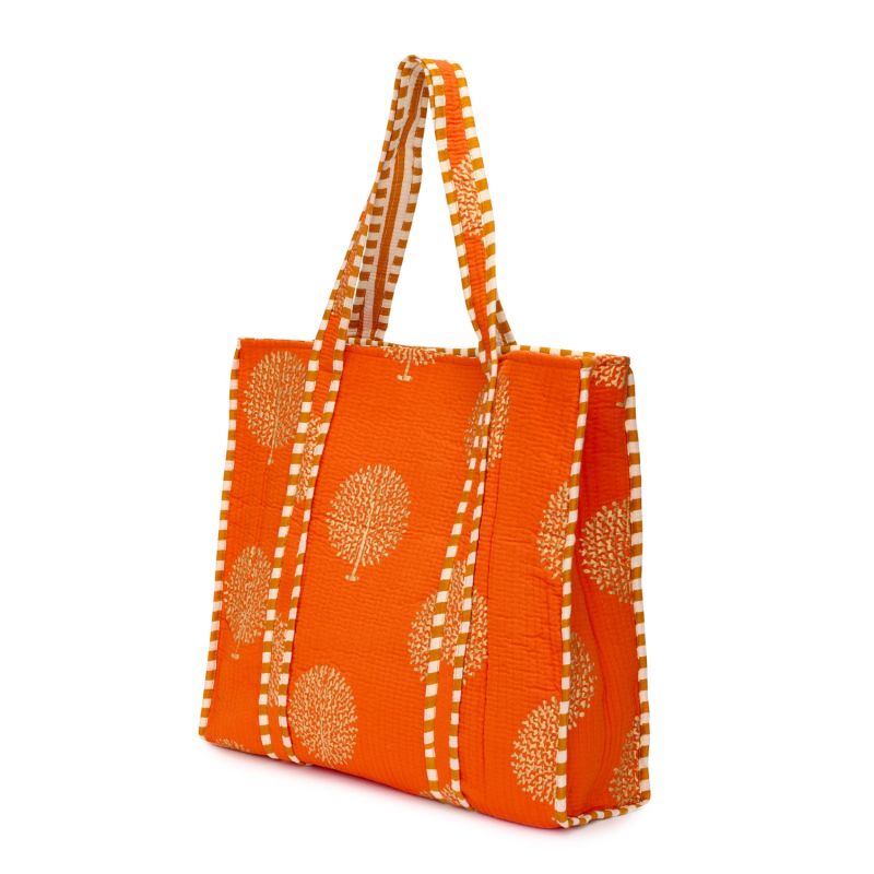 Cotton Tote Bag In Tangerine & Gold image