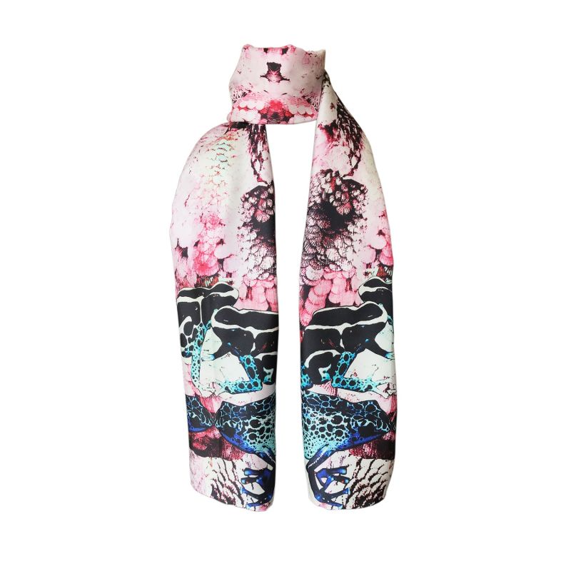 Frogs & Feathers Pink Small Silk Scarf image