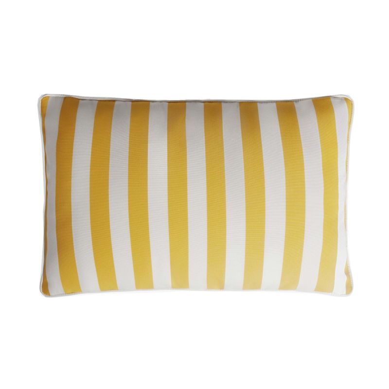 Couple Striped Happy Pillow Outdoor - White & Yellow - Fringes & Piping - Yellow & Orange image