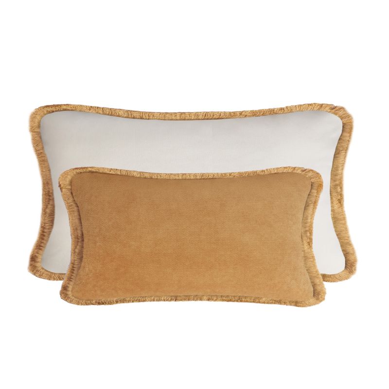 Couple Velvet Bed Cushions With Fringes Camel image