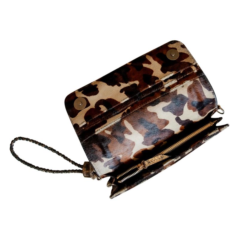 Cowhide Fur Leather Wallet Wristlet Purse Clutch With Hidden Phone Compartment image