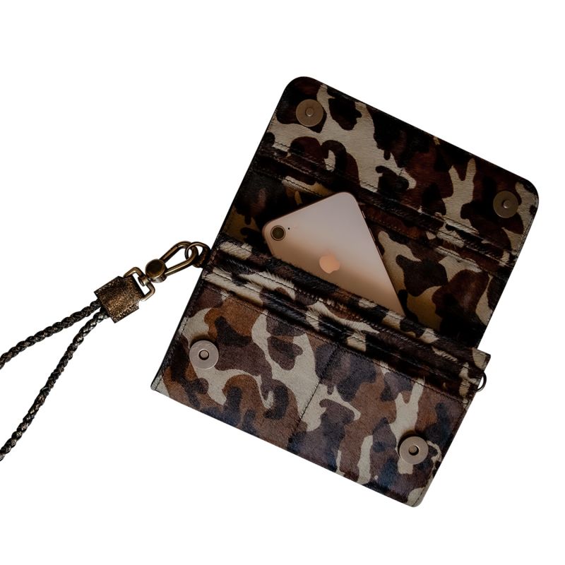 Cowhide Fur Leather Wallet Wristlet Purse Clutch With Hidden Phone Compartment image