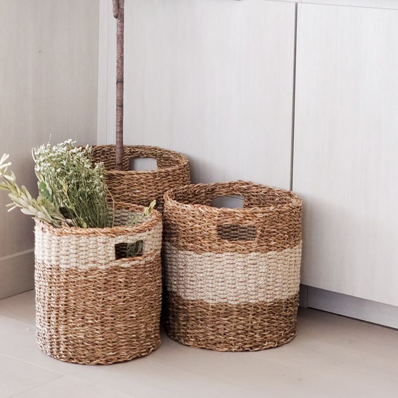 Savar Hamper Basket With Handle In Natural - Set Of 3 image