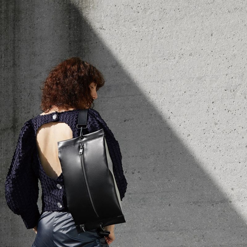 Large Crossbody Bag Black Leather Paper Bag image