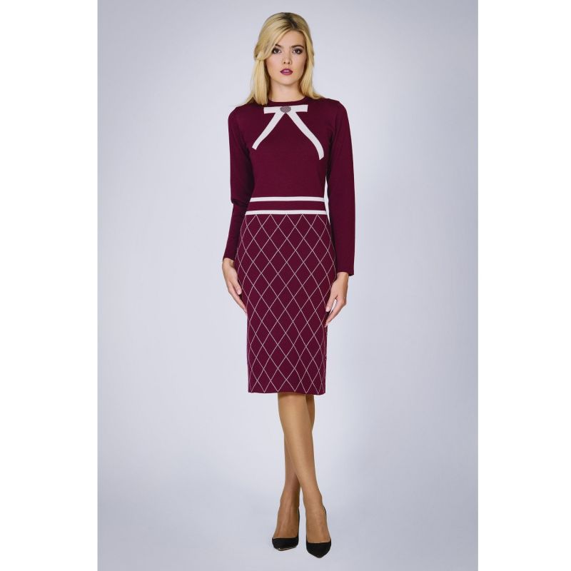 Chloe Bow Jacquard Knitted Dress in Mulberry image