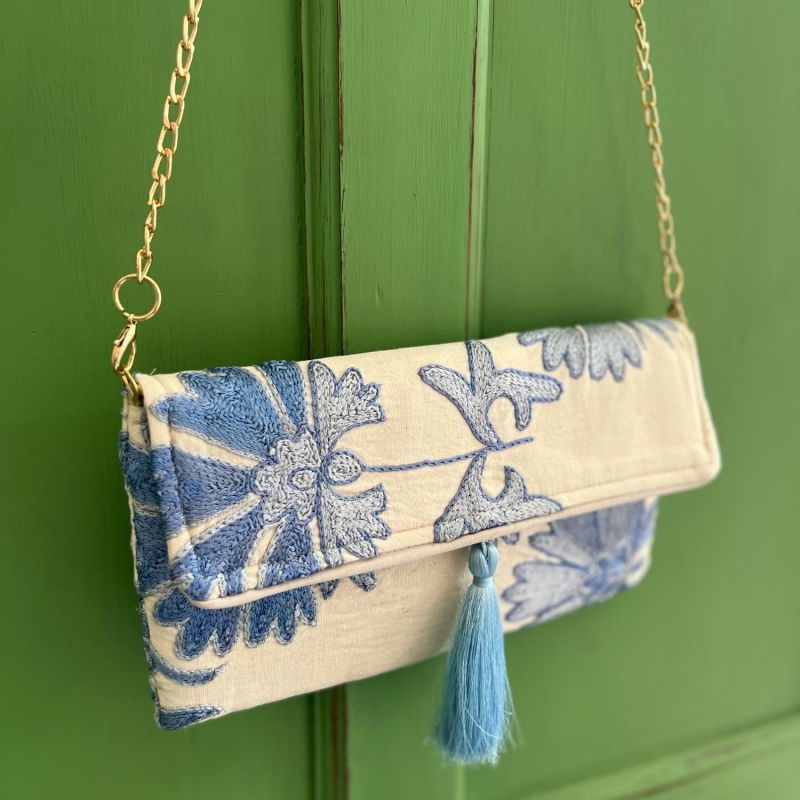 Pale Cream And Blue Suzani Clutch image