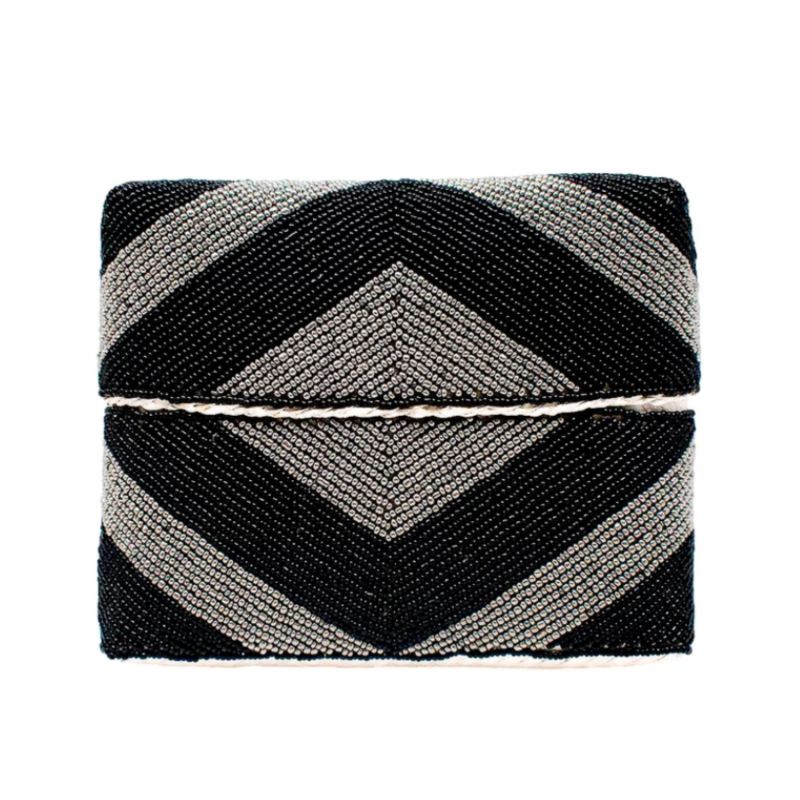 Zoe Beaded Clutch - Black Gunmetal Metallic image