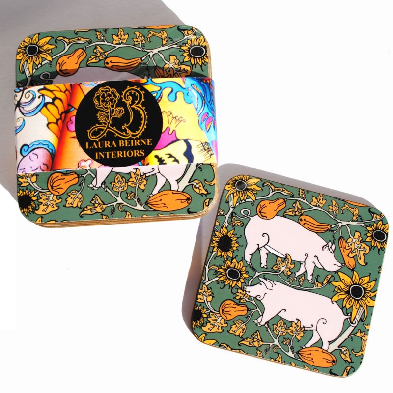 Set Of 6 The Green Country Pig Coasters image