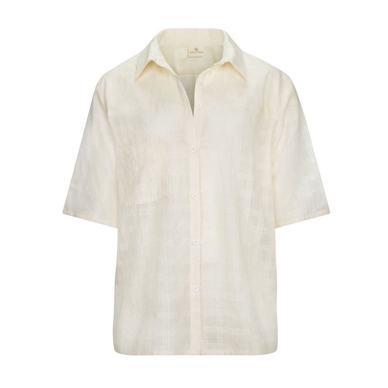 Cream Coloured Boxy Cotton Voile Checked Shirt image