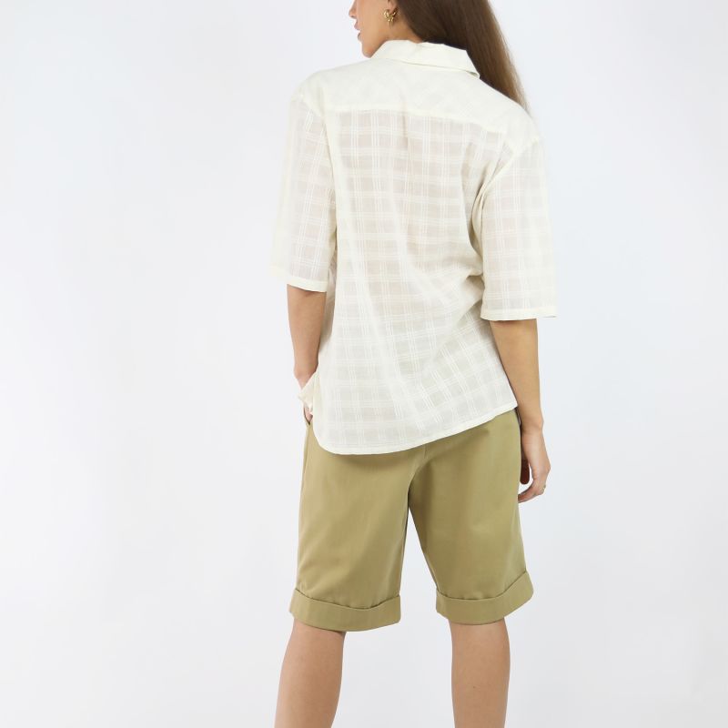 Cream Coloured Boxy Cotton Voile Checked Shirt image