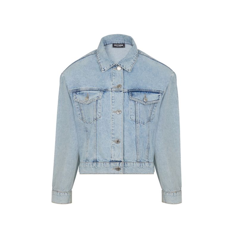 Cropped Denim Jacket With Shoulder Pads image